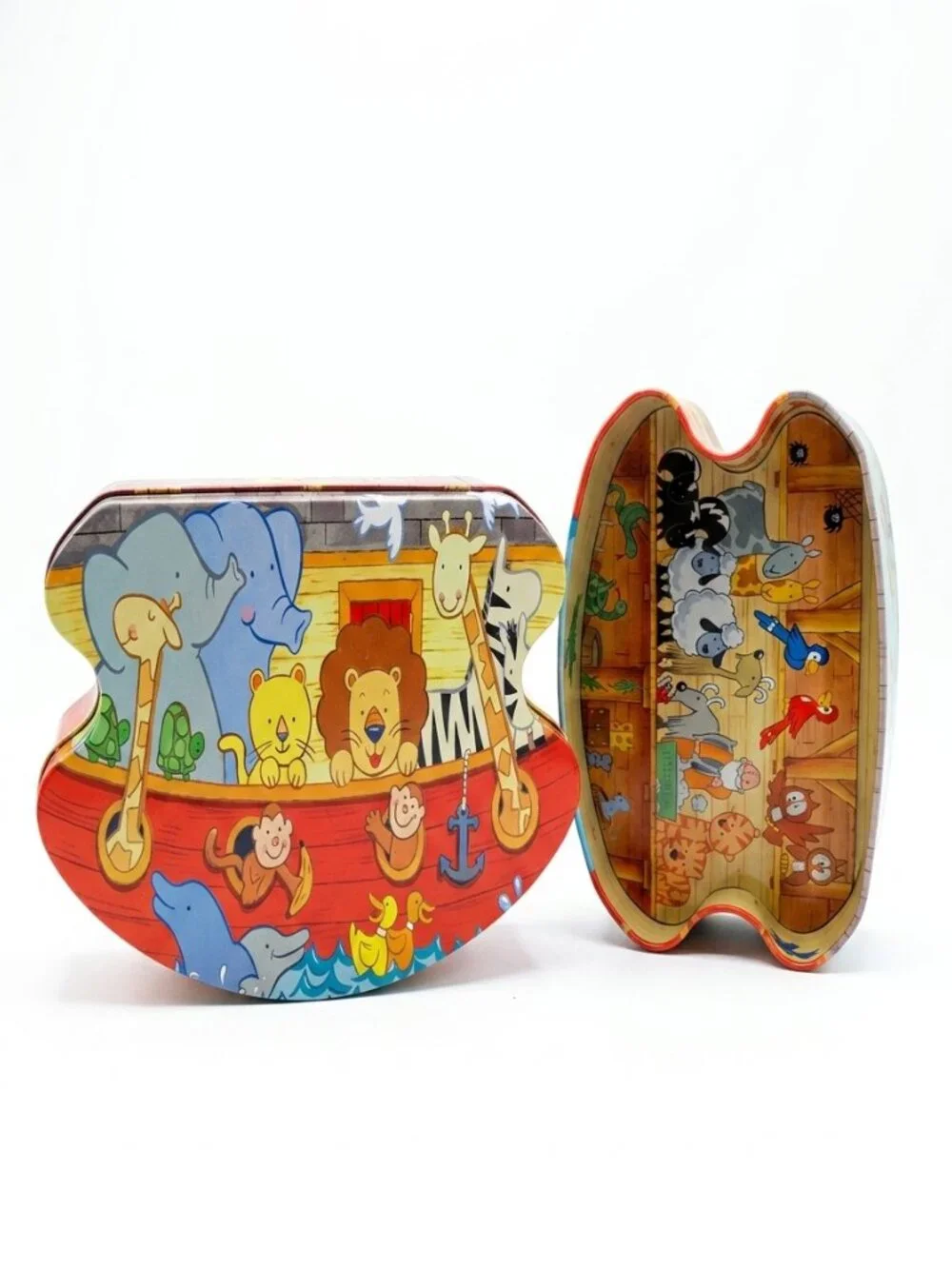 Noah’s Ark Metal Storage Tin | Whimsical Character Art | Matte Finish Container